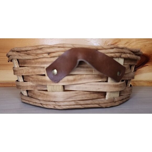 Vintage Pyrex Casserole Dish Holder Wicker Round Basket Leather Handles - Picture 6 of 9